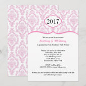 Damask High School Abschluss Einladung Rosa (Vorne/Hinten)