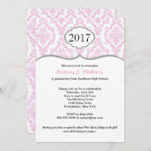 Damask High School Abschluss Einladung Rosa & Grau (Vorne/Hinten)