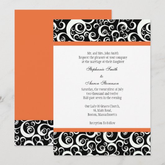 Damask Hochzeit Einladung mit Orange (Vorne/Hinten)