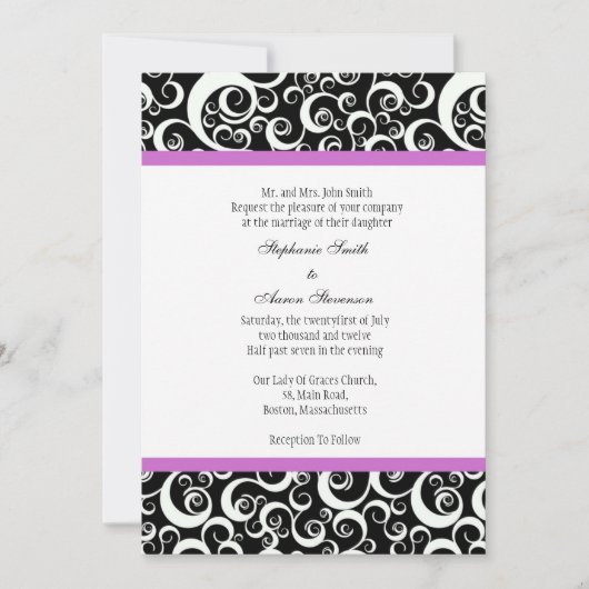 Damask Hochzeit mit Lila Einladung (Vorderseite)