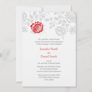 Damask Hochzeiten rot und grau Einladung