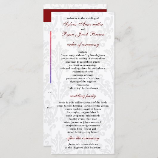 Damask Hochzeitsprogramm Programm (Vorne/Hinten)