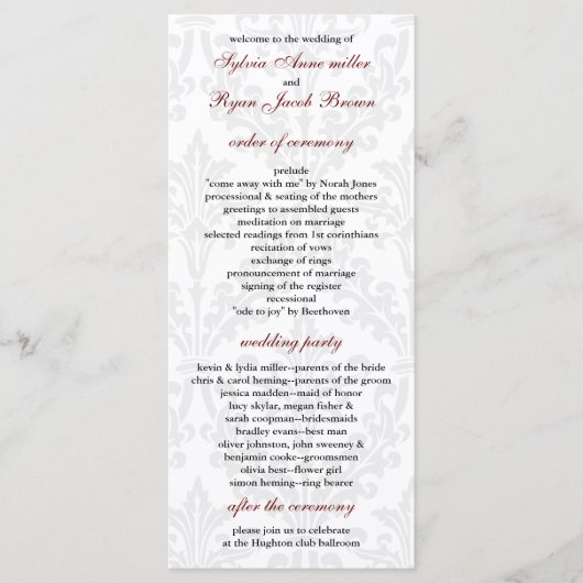 Damask Hochzeitsprogramm Programm (Vorderseite)