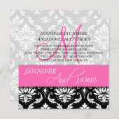 Damask Hot Pink Monogramm Name Hochzeitsaufenthalt Einladung (Vorne/Hinten)