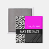 Damask hot pink Save the Date Magnet (Vorderseite/Rückseite)