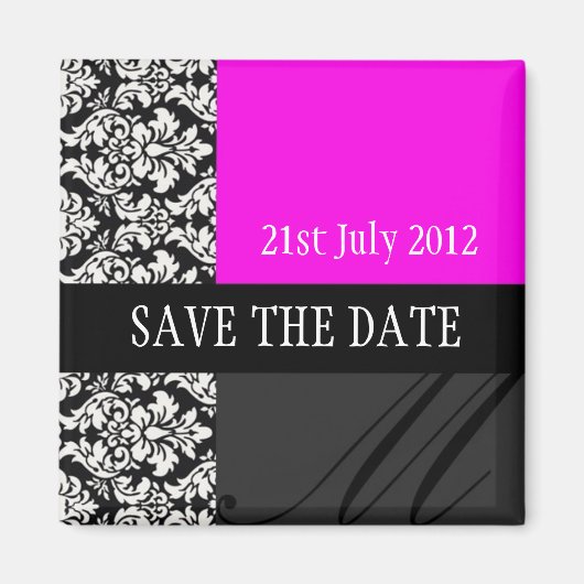 Damask hot pink Save the Date Magnet (Vorne)