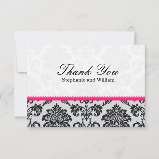 Damask Hot Pink Wedding Danke Card (Vorderseite)