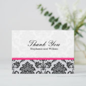 Damask Hot Pink Wedding Danke Card (Stehend Vorderseite)