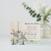 Damask Hummingbird Birdcage Wedding Save the Date Einladung (Stehend Vorderseite)