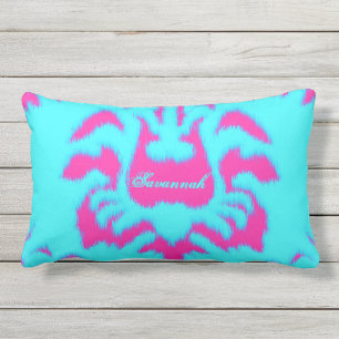 Damask Ikat Bright Aqua & Hot Pink Pillow Lendenkissen