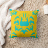 Damask Ikat Mustard Yellow Bright Aqua Kissen (Decke)