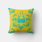 Damask Ikat Mustard Yellow Bright Aqua Kissen (Vorderseite)