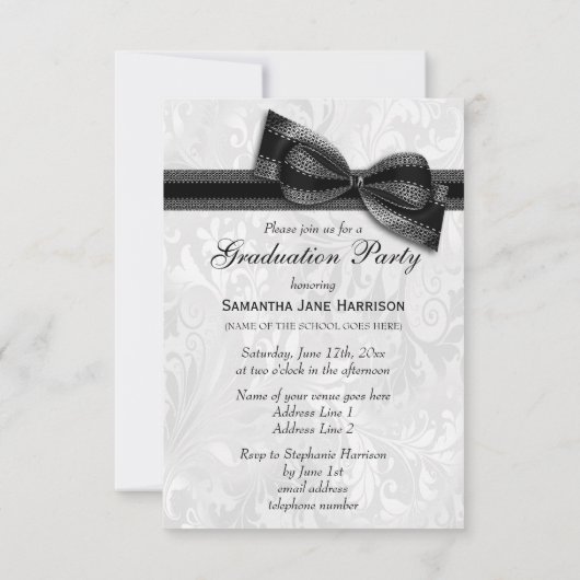 Damask & Imitate Bow Girls Graduation Party Einladung (Rückseite)