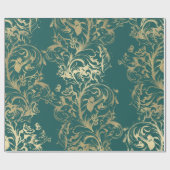 Damask Imitate Gold Royal Metallic Aquamarine Hütt Geschenkpapier (Flach)