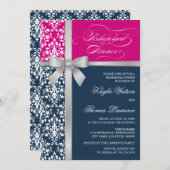 Damask Imitate Silber Ribbon Probe Abendessen Einladung (Vorne/Hinten)