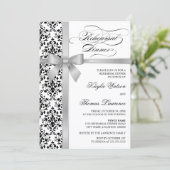 Damask Imitate Silber Ribbon Probe Abendessen Einladung (Stehend Vorderseite)