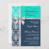 Damask Imitate Silber Ribbon Probe Abendessen Einladung (Vorderseite)