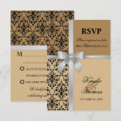 Damask Imitate Silver Ribbon Herbsthochzeit RSVP C Einladung (Vorne/Hinten)