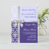 Damask Imitate Silver Ribbon Lila Lilac Wedding Einladung (Stehend Vorderseite)