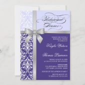 Damask Imitate Silver Ribbon Lila Probe Abendessen Einladung (Vorderseite)