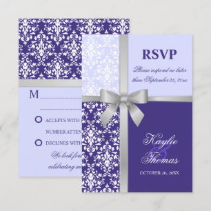 Damask Imitate Silver Ribbon Lila Wedding RSVP Car Einladung