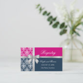 Damask Imitate Silver Ribbon Navy Blue Fuchsia Begleitkarte (Stehend Vorderseite)