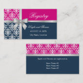 Damask Imitate Silver Ribbon Navy Blue Fuchsia Begleitkarte (Vorne/Hinten)