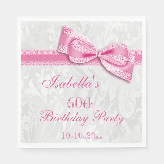 Damask & Imitats Bow Girls 60. Geburtstag Serviette (Vorderseite)
