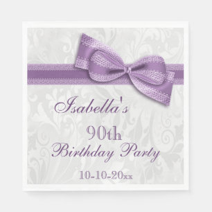 Damask & Imitats Bow Girls 90. Geburtstag Serviette