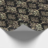 Damask Imitats Champaigne Black Metallic Royal Flo Geschenkpapier (Ecke)