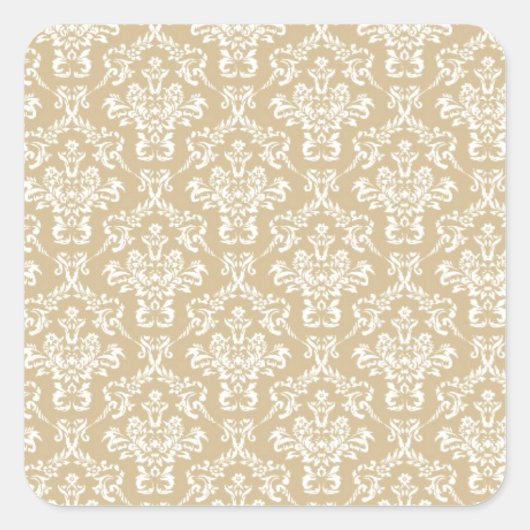 Damask in Cremefarbe Quadratischer Aufkleber (Vorderseite)