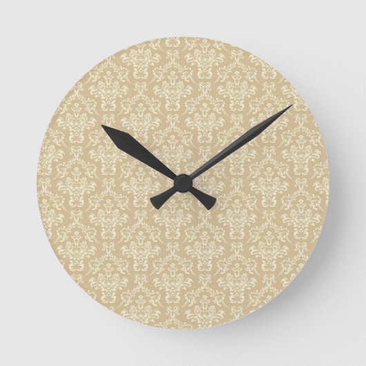 Damask in Cremefarbe Runde Wanduhr (Vorderseite)