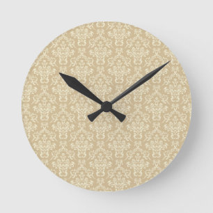 Damask in Cremefarbe Runde Wanduhr