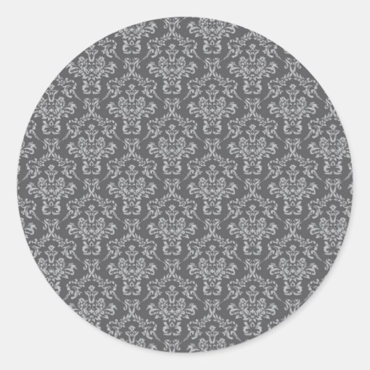 Damask in Grau Runder Aufkleber (Vorderseite)