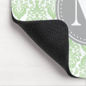 Damask in Mint Green Grey Monogram Mousepad (Ecke)