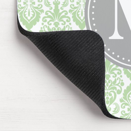 Damask in Mint Green Grey Monogram Mousepad (Ecke)