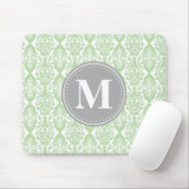 Damask in Mint Green Grey Monogram Mousepad (Mit Mouse)