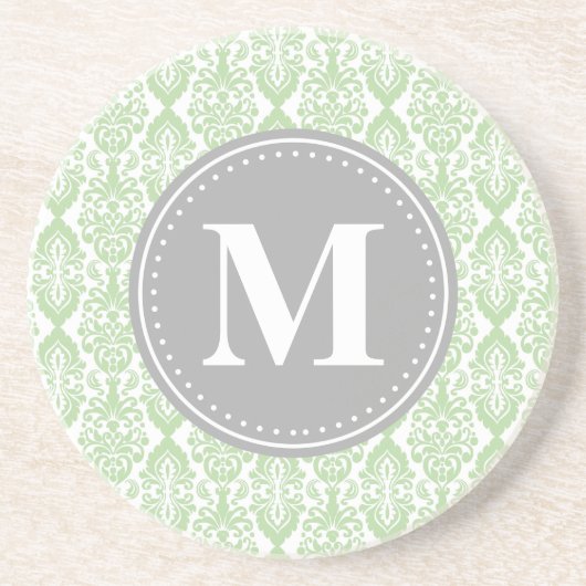 Damask in Mint Green Grey Monogram Untersetzer (Vorne)