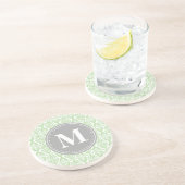 Damask in Mint Green Grey Monogram Untersetzer (Seite)