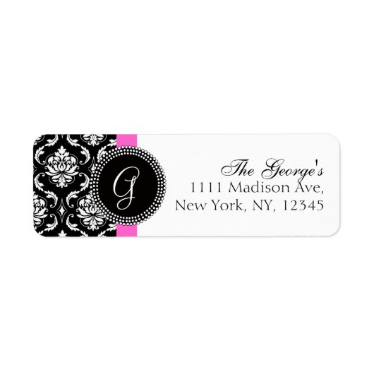 Damask Initial Pink Wedding Address Label (Vorne)