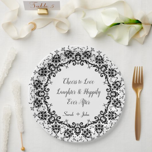 Damask jubelt Liebe-Lachen-Hochzeitsfeier Pappteller (Hochzeit)
