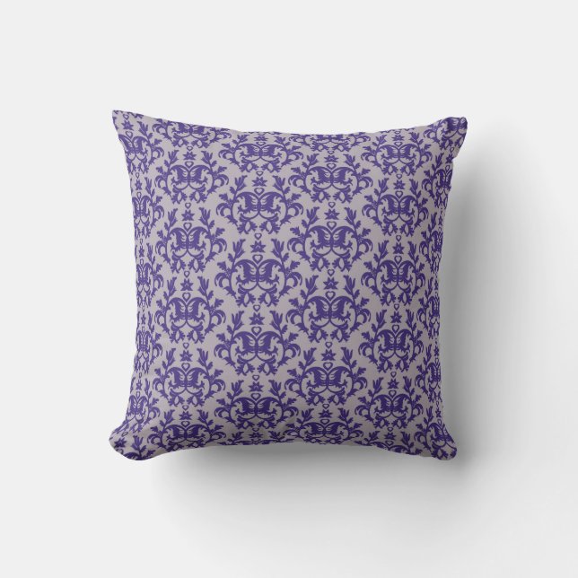 Damask Kangaroo Paws lila & grau Kissen (Vorderseite)