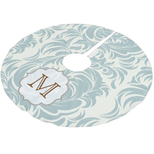 Damask Lace Print Monogram Initial Tree Skirt Polyester Weihnachtsbaumdecke (Schrägansicht)