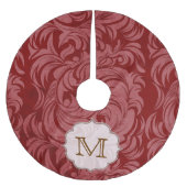 Damask Lace Print Monogram Initial Tree Skirt Polyester Weihnachtsbaumdecke (Vorderseite)