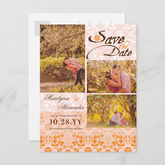 Damask Lace Sorbet Save the Date Foto Postkarte (Vorne/Hinten)