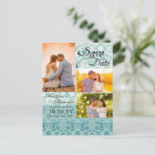 Damask Lace Turquoise Blue Foto Save the Date Ankündigungspostkarte (Stehend Vorderseite)