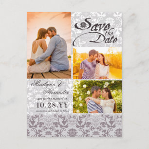Damask Lace Vintag Chic Foto Save the Date Ankündigungspostkarte