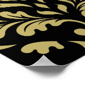 Damask Leafy Baroque Muster Schwarz & Golds Poster (Ecke)