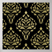 Damask Leafy Baroque Muster Schwarz & Golds Poster (Vorne)