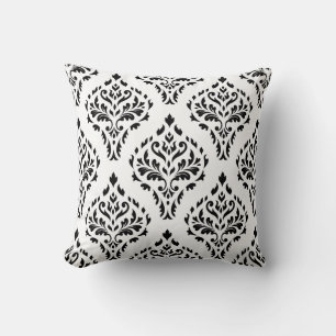 Damask Leafy Baroque Wiederholung Muster B&W II Kissen